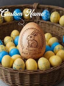 Customizable Personalized Wooden Easter Egg Rattle With Music, Customized Easter Egg Cup, Engraved Easter Egg Rattle, Easter Gift, Ideal For Baby's First Easter - Multicolor - View 3