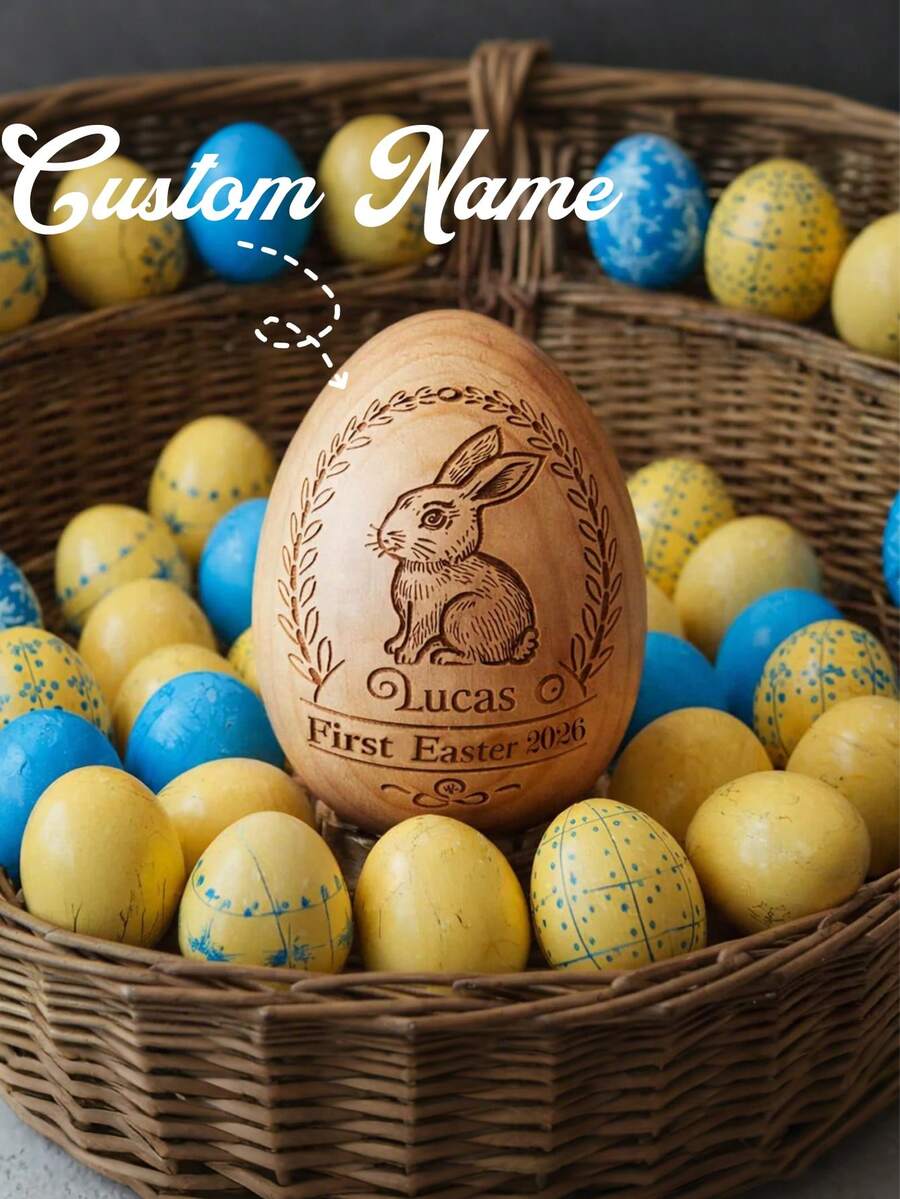 Customizable Personalized Wooden Easter Egg Rattle With Music, Customized Easter Egg Cup, Engraved Easter Egg Rattle, Easter Gift, Ideal For Baby's First Easter - Multicolor - View 1