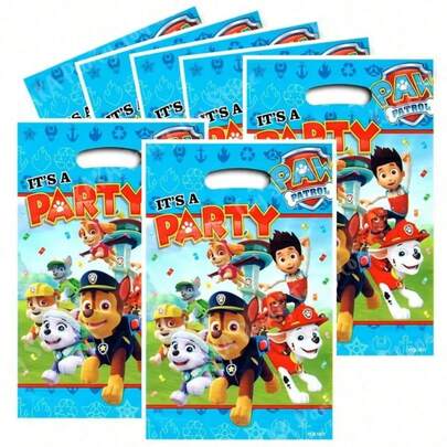  10pcs Paw Patrol Themed Plastic Candy Gift Bags, Suitable For Birthday Party Decoration And Favors