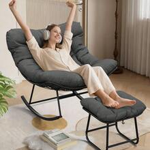 Techigher Outdoor Rocking Chair With Footstool, Oversized Patio Wicker Egg Chair With Thick And Removable Cushion, Metal Frame, Comfy Rocking Lounge Chairs For Living Room, Balcony, Yard & Porch - Gris 1 - Ver 2