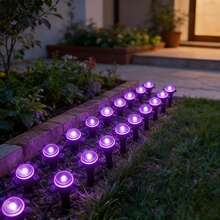 30Pcs Solar LED Pathway Lights Outdoor, 32Ft/10M,8 Modes, Solar Garden Lights Waterproof, Multi Color Landscape Stake Lights, In-Ground Yard Lawn Walkway Lights For Patio Backyard Camping Party Garden Decor - 紫色燈光 - 查看 13