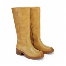 Womens Square Toe Chunky Block Heel Knee High Boots Banana Campus Boots For Women Casual Comfortable Low Heel Side Zipper Riding Tall Boots - 黃色 - 查看 6