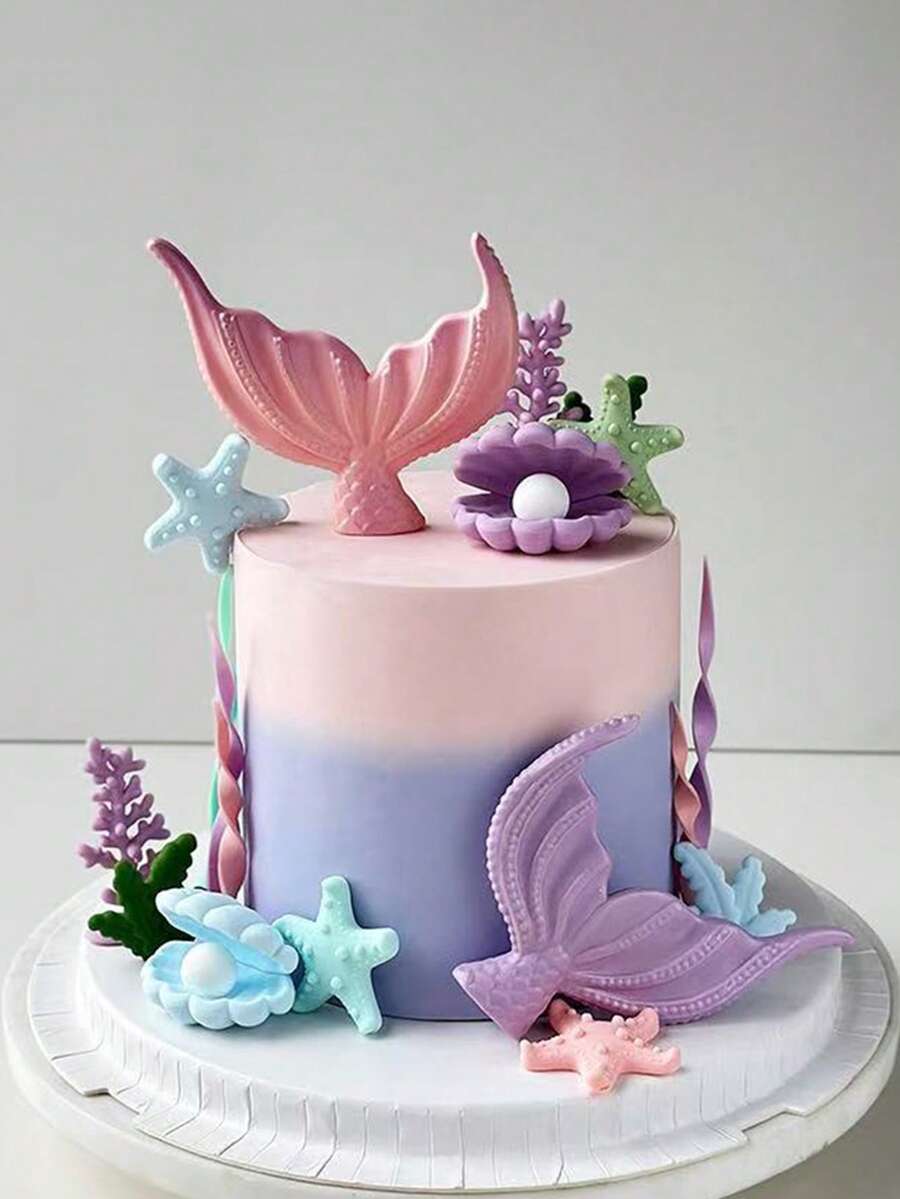 8pcs Purple Mermaid Cake Decorating Kit, Including Seashells, Mermaid Tails, Starfish Decor, Bringing Unparalleled Joy And The Most Beautiful Moments To Your Family And Friends. Bring Dreamy And Gorgeous Decor To Your Party.