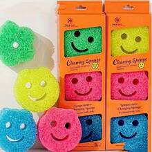 Convenient 3Pcs Face-Shaped Dishwashing Sponges, High Foam & Powerful Stain Removal, Fast Kitchen Cleaning Gadgets - A - 查看 6