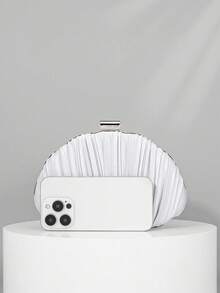 OpulAura Women's Elegant/Luxury Pleated Satin Box-Shaped Clutch Bag, Romantic Wedding Purse, Charming/Refined Evening Dress Bag, Minimalist White Box Handbag With Detachable Chain, Suitable As Holiday Gift, Clutch Bag For Wedding - 白色 - 查看 4