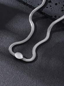 1 pieza Gargantilla minimalista de tono plateado de acero inoxidable en espiga, colgante ovalado pulido, adecuado para atuendos diarios y casuales - Plateado - Ver 2