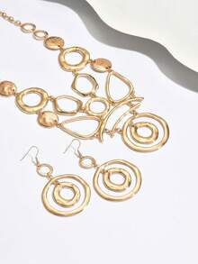 2pcs Exaggerated Geometric Asymmetrical Metal Hoop Necklace And Earrings Set, For Women Party, Banquet And Daily Wear - Yellow Gold - View 5
