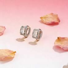 1只镶满水钻的长方形耳环，奢华优雅的锆石耳环，时尚精致轻盈的耳环 - 銀色 - 查看 4