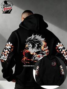 Japanese Anime This Stylish Anime-Themed Hoodie Features A Double-Sided Print And Is Made Of 250g Polyester. It Seamlessly Blends The Anime Character Tanhuolang With Fashionable Aesthetics, Creating A Naturally Beautiful And Cool Y2K Style – Simple Yet Creative. This Men's Casual Athletic Hoodie Is An Essential Long-Sleeved Item For Autumn And Winter. Affordable, Comfortable, And Unisex, It Makes A Perfect Gift For Men. Whether For Everyday Wear, Outdoor Activities, Or Street Style, It's An Ideal Choice And A Wonderful Gift For Friends And Family. - Black - View 1