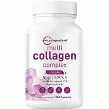 MicroIngredients Multi Collagen Pills For Women & Men, 240 Capsules| Type I, II, III, V, X| Hydrolyzed Peptides With Biotin, Hyaluronic Acid, & Fat Soluble Vitamin C Complex|Non-GMO, Filler Free Vitamins Supplements Chlorophyll Creatina Monohidratada Vitamins Probiotics For Women Protein Powder Quick Ship Items  Creatina Colageno - 240 Capsules - 查看 1