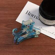 6/1件，1个迷你（2.36英寸/6厘米）女士/女孩亚克力水钻猫爪发夹，时尚卡通发卡发爪 - 彩色 - 查看 9