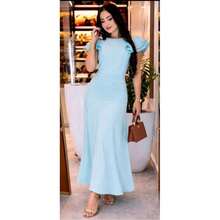 Luxurious Women's Long Dress With Elegant Ruffles, Perfect For Weddings, Parties, And Graduations. - 淺藍色 - 查看 3