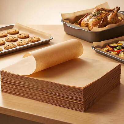 100 tờ giấy nướng không tẩy trắng - Dùng cho bánh quy và các loại bánh khác - Chống dính và chống dầu mỡ
