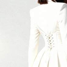 Sweet And Fresh Suit Collar Long-Sleeved Lace Stitching Waist Women's Blazer - 白色 - 查看 2