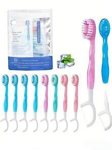 12/4pcs Disposable Personal Pre-Coated Toothbrush Set, Mini Travel Toothbrush, 5-In-1 Pre-Packaged Mini Toothbrush, Dental Floss, Toothpick, Tongue Cleaner - Multicolor - View 6