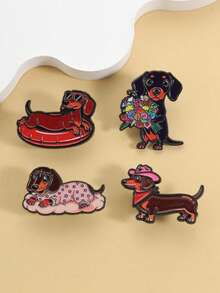 腊肠犬珐琅徽章 - 红棕色腊肠犬时尚眼镜泳池边休闲装、黑棕色星空睡衣云朵休憩装、黑棕色花束浪漫告白装以及红棕色粉色牛仔帽和头巾西部风情装，是腊肠犬爱好者、宠物主人和可爱徽章收藏家的完美配饰。 - 彩色 - 查看 8