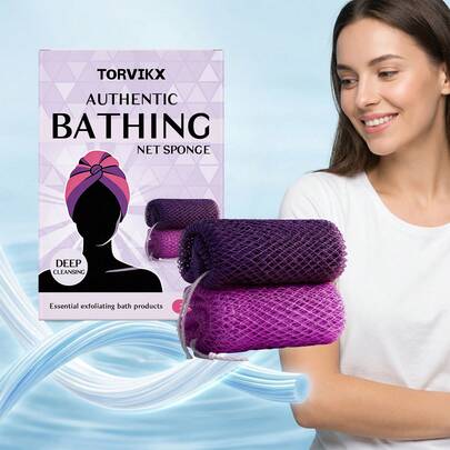 Bộ 2 miếng mút tắm lưới TORVIKX chính hãng - Dụng cụ làm sạch sâu, tẩy tế bào chết toàn thân, mút tắm lưới thiết yếu cho làn da mịn màng, mềm mại.