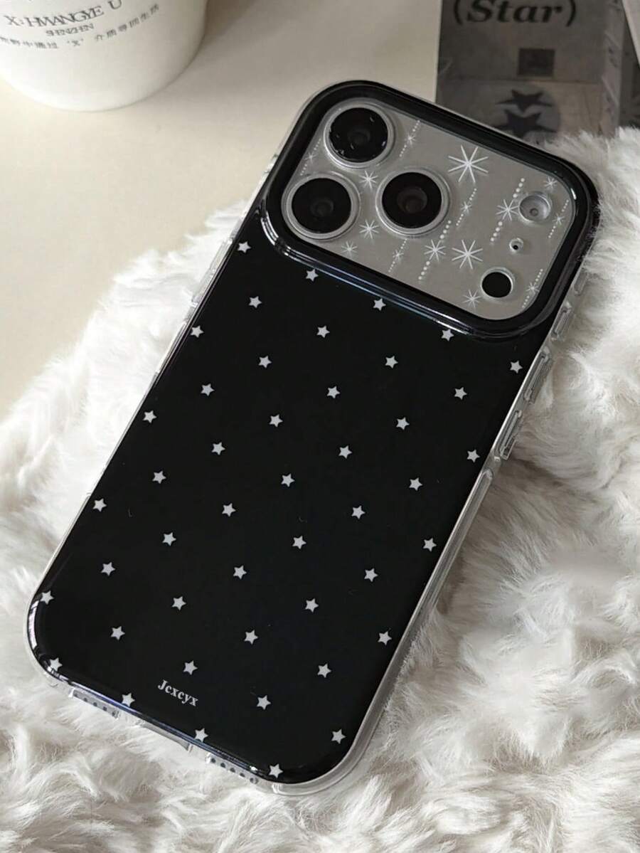 Ốp lưng điện thoại bằng gel mềm hình ngôi sao dễ thương phong cách Y2K cho iPhone 17Pro Max, 17Pro, 17Air, 17, 15, 16 Pro Max, 14 Pro, 13, 12, 11, vỏ mềm bóng bẩy, quà tặng - Nền đen có sao - Xem 1
