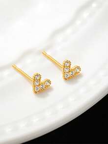 1对S925纯银极简V形方形钻石耳钉，奢华低调的个性设计，女士耳环 - 耳環 - 查看 4