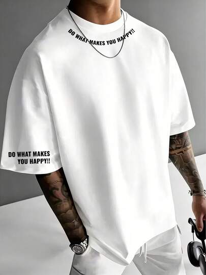 男士简约印花圆领休闲宽松短袖T恤，适合夏季穿着，舒适透气，引领时尚潮流