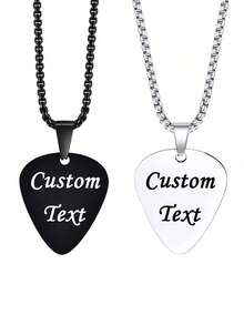 Personalized Engraved Guitar Pick Couple Necklace | Stainless Steel Chain | Custom Text/Name/Quote | Sentimental Music Lover Gift | Rock Style | Perfect For Boyfriend/Girlfriend & Anniversary - Multicolor - View 8