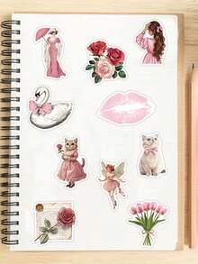 50 piezas Pegatinas estéticas rosas para cuadernos, portátiles, fundas de teléfonos, equipaje, monopatines, cascos y decoración - A - Ver 4