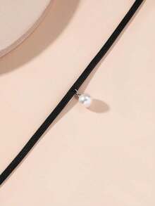 1pc Minimalist Small Pearl Pendant Necklace, Cross-Border European And American Style - Black - View 2