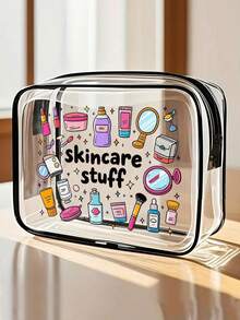 字母印花PVC化妆包，拉链密封PVC旅行收纳袋，轻便防褪色女士化妆洗漱包，TSA认证便携式化妆箱，易于清洁，适合作为母亲节礼物送给母亲、老师、朋友、护士，旅行必备，防水洗漱包，母亲节礼物 - 彩色 - 查看 1