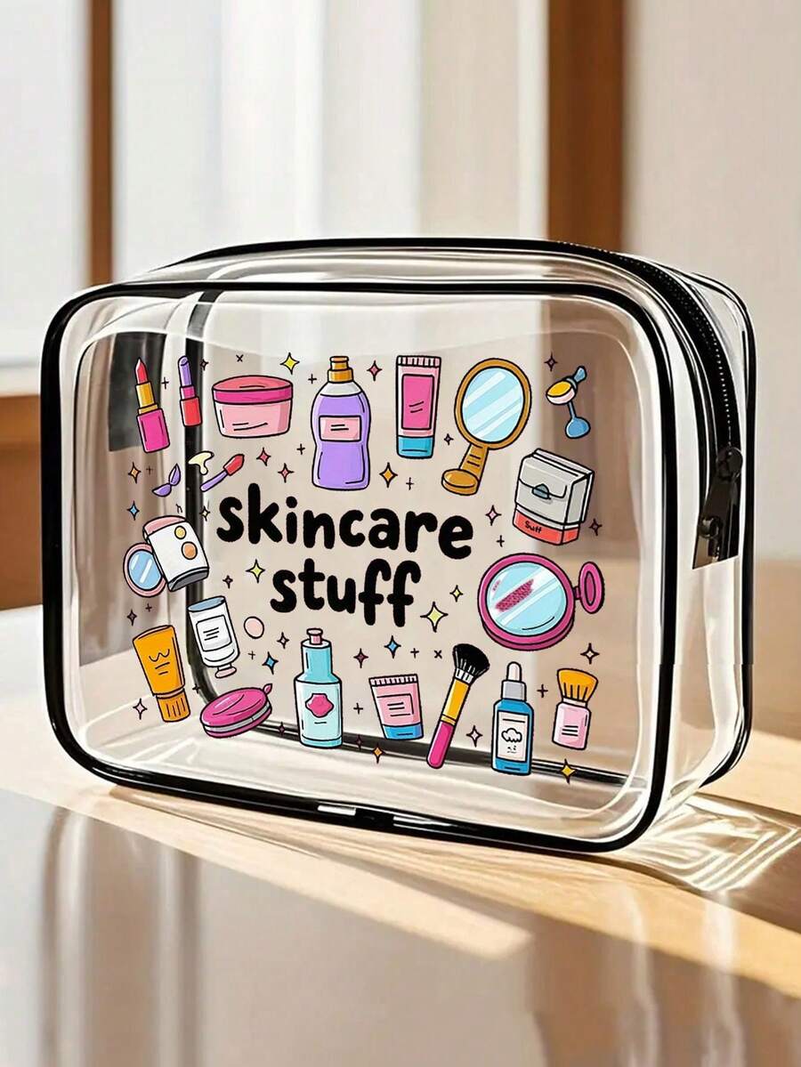 字母印花PVC化妆包，拉链密封PVC旅行收纳袋，轻便防褪色女士化妆洗漱包，TSA认证便携式化妆箱，易于清洁，适合作为母亲节礼物送给母亲、老师、朋友、护士，旅行必备，防水洗漱包，母亲节礼物 - 彩色 - 查看 1