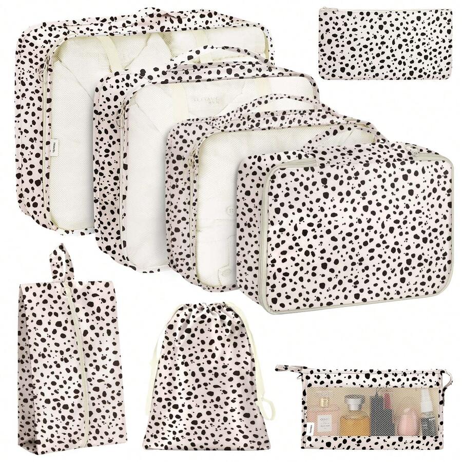 8 Set Travel Storage Bag, Packing Cubes Travel, Portable Clothes Packing Cube, Lightweight Suitcase Luggage Organizer & Shoes Underwear Holder, Ultra-Lightweight, Waterproof, Packing Cubes For Suitcase For Efficiently Organizing Clothes, Shoes, Makeup, And Accessories - Leopard - 查看 1