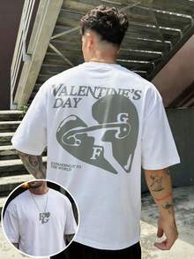 FRACTYR Men's Casual Street Style Loose Fit Heart Graphic Print Round Neck Short Sleeve T-Shirt, Summer - White - View 1