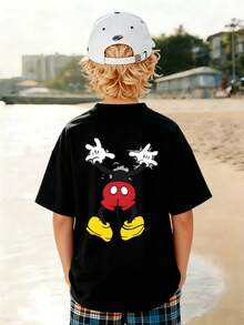 Disney Mickey Mouse Playful Breakthrough Print Boys Casual Tee, Comfortable Skin-Friendly Breathable Easy-To-Wear Shirt For Outdoor Activities And Family Trips - Black - View 5