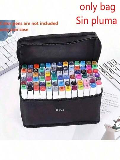 80支装马克笔套装，包含大容量收纳盒、多功能帆布笔筒和便携式折叠笔袋，是理想的节日礼物，可收纳80支彩色马克笔（仅含笔袋，不含马克笔）。