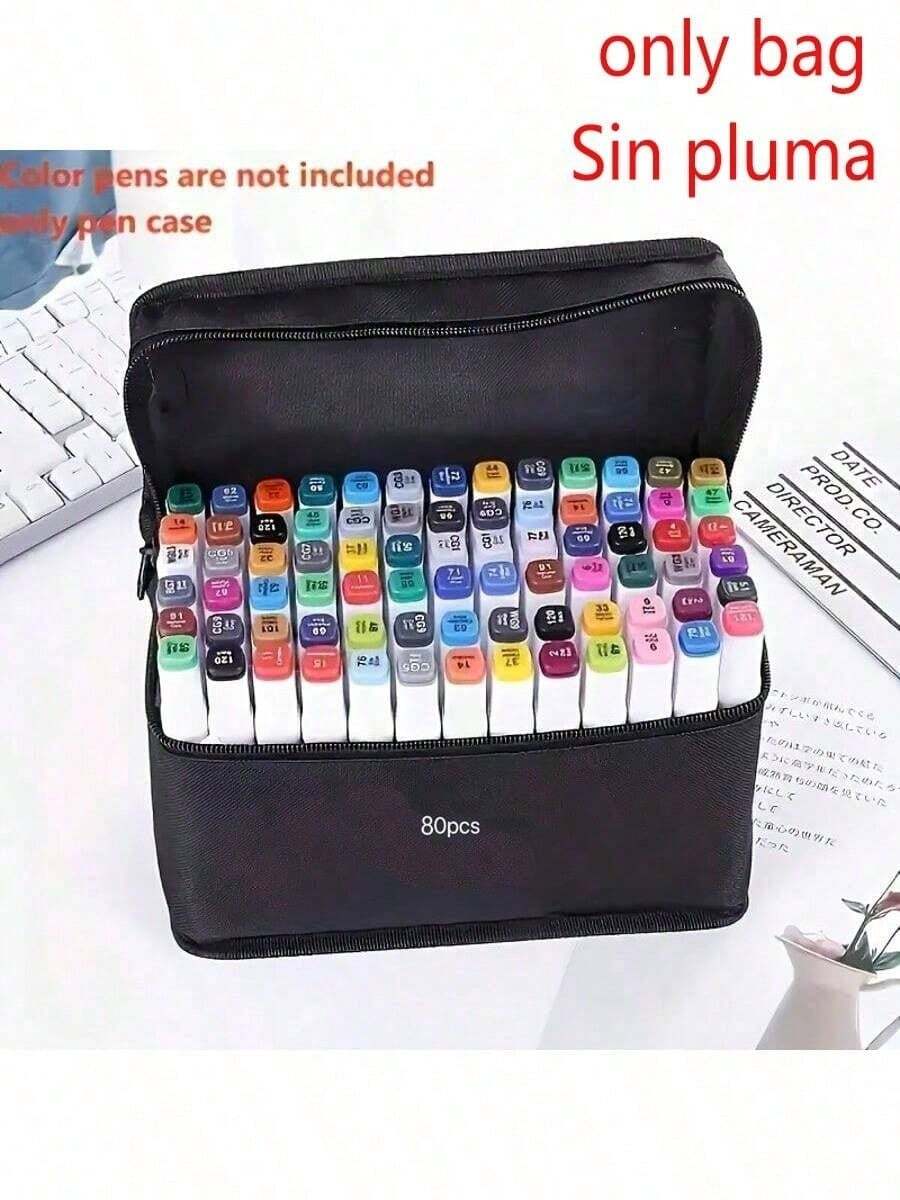 80pcs Marker Pen Set, Including Large Capacity Storage Box, Multifunctional Canvas Pen Holder And Portable Folding Pencil Case, Ideal As Holiday Gift To Store 80 Colored Pens (Bag Only, Markers Not Included)