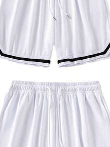 1pc Men's Summer Sports Basketball Shorts, Drawstring Elastic Mesh Quick-Dry Loose Fit Knee-Length Shorts - White - View 5