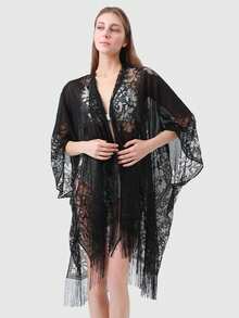 1pc Solid Color Casual Knit Beach Bikini Cover Up, Spring/Summer Windproof Sunscreen Embroidered Cover Up Shawl - Multicolor - View 6