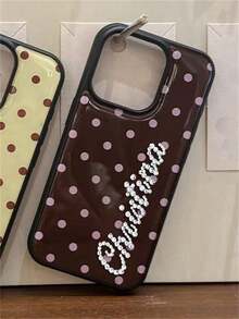 Customized Luxury Rhinestone Polka Dot Personalized Letter Name Phone Case, Compatible With IPhone 17 Pro Max, 17, 16, 15, 14, 13, 12 Pro Max, 14, 15, 16 Plus, Shock-Proof Protective Cover - 棕色 - 查看 4