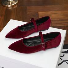 2026 Zapatos de tacón puntiagudo tipo Mary Jane, con cierre de hebilla, zapatos de paseo de bajo empeine para mujeres, para todas las estaciones - Burdeos - Ver 12