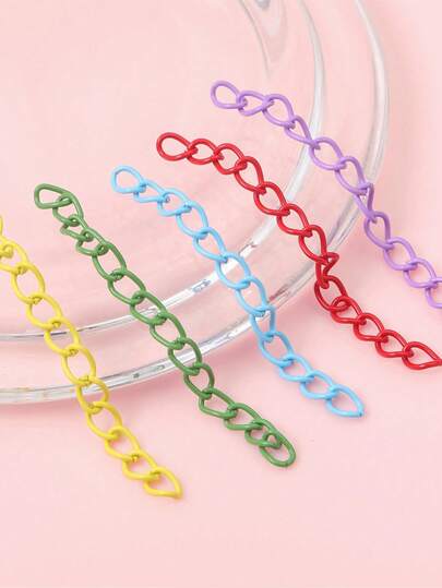50条随机5*0.4厘米彩色珐琅延长链，DIY首饰链，钥匙扣，包包挂饰配件，可调节链条，适用于手工手链、项链、首饰制作
