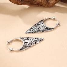 Vintage Hollow Leaf & Geometric Drop Earrings For Women, Bohemian Design, Intricate Pattern, Exquisite Gift - Antique Silver - View 4