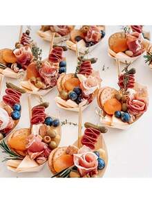 50pcs Wooden Boat-Shaped Trays, Suitable For Making Mini Food Plates, Desserts, Baked Goods, Appetizers, BBQ Party Decor. Perfect For Appetizers, Charcuterie, Snacks, Ideal For Parties, Weddings, Outdoor Gatherings, Home Entertainment - View 2