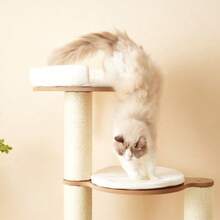 135cm Cat Tree, Oversized Trunk - Sturdy Climbing Tree, Three-Level Platform, 1 Cat Litter Box, 12cm Thickened Trunk, Removable Cushion And Spill Protection, Waterproof And Moisture Resistant - 白色 - 查看 6