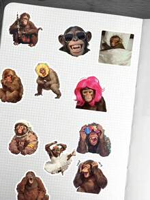 55张趣味猴子表情贴纸套装，滑稽猴子设计，涂鸦表情贴纸，防水易贴，适用于吉他、行李箱、手机壳、笔记本电脑等，精美礼品，全覆盖可移除贴纸 - 混色 - 查看 6