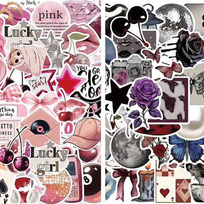 100pcs Downtown Dark Pink Lucky Y2K Retro Ins Graffiti Stickers Vintage Y2K Downtown Aesthetics Romance 80s 90s Anime Funny Doodle Art Cool Deacl Pack Christmas Decoration Suitcase DIY Luggage Party Gift