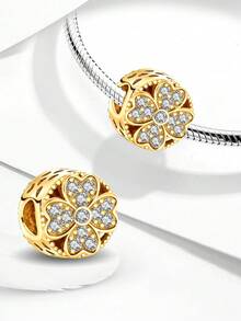 1 hạt hình cỏ bốn lá đính kim cương giả bằng bạc Sterling 925, thích hợp làm vòng tay/lắc tay cho nữ, trang trí hàng ngày. - Cỏ bốn lá kim cương đầy đủ - Xem 6