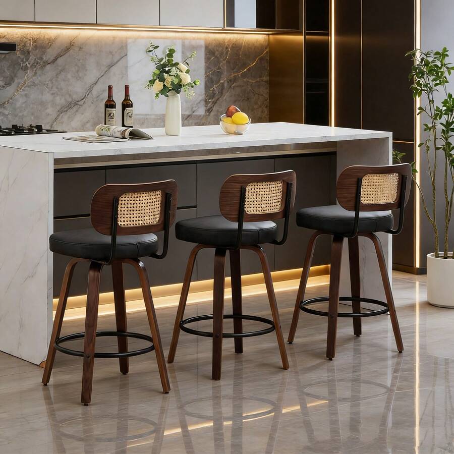 Barstools - Black + PU Leather + Foam - View 1