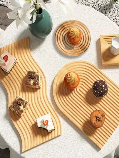 1pc Wooden Tray Candle Holder Home Decor, Round Wooden Tray Suitable For Coffee Table, Jewelry Tray, Wooden Serving Platter, Home Decor Cheese Board Cake Appetizer Plate, For Food, Desserts, Snacks