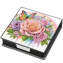 1pc DIY Diamond Art Rainbow Butterfly & Flower Pattern, Asymmetrical Shape Diamond Mosaic Painting On Black Faux Leather Self-Adhesive Memo Pad Box With 160 Sheets, Ideal For Home, Office, School Supplies, Craft, Cute Stationery, Holiday Gift - View 7