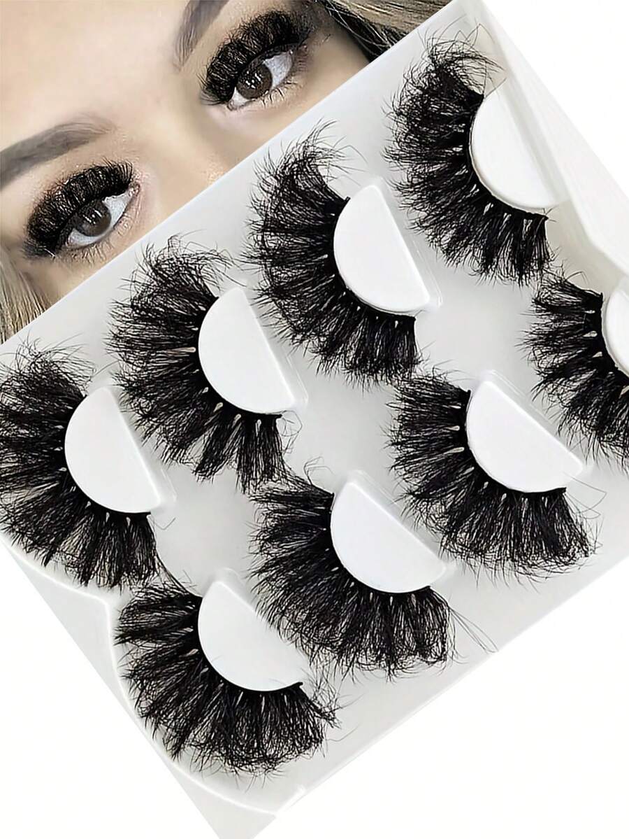 4对蓬松假睫毛，9D浓密效果，打造自然凌乱妆感，轻松放大双眼 - 查看 1