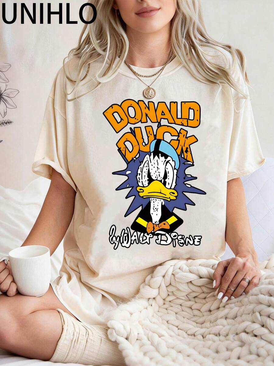 Disney UNIHLO Mickey  Print  Summer Casual Versatile Pure Cotton T-Shirt Suitable For Any Place - trắng - Xem 1